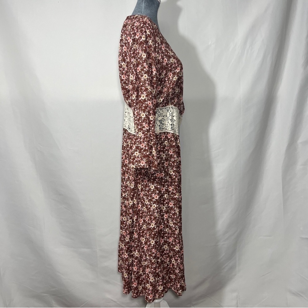 Vintage Jody California Cover Up Flower Print Flare Sleeve Womens Brown Sz L/XL - Picture 8 of 13